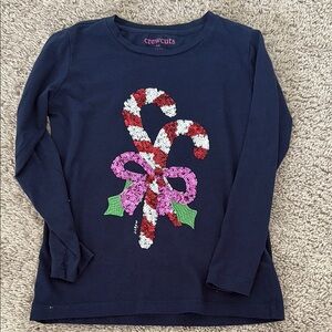 Crewcuts Long Sleeve Blue and Red Tee with Festive Candy Cane Design